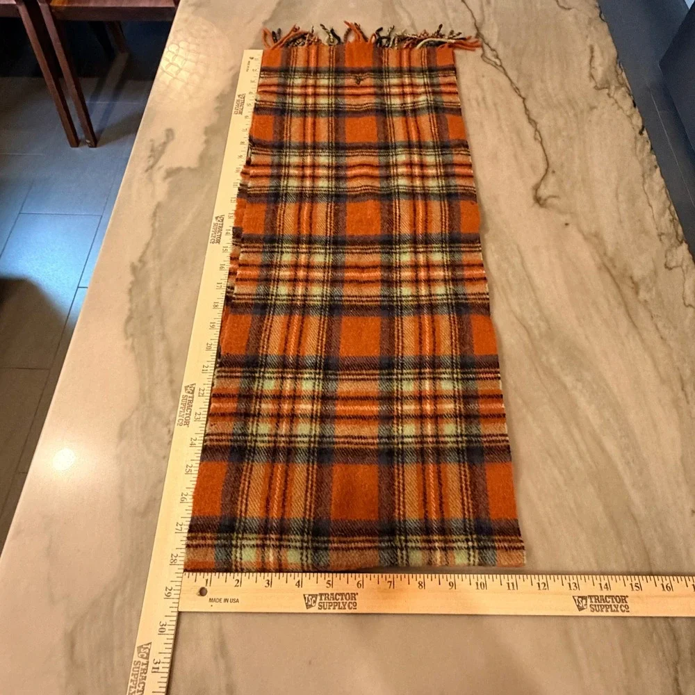 Vintage Ralph Lauren Scarf 80s Lambswool Orange Plaid Scotland Polo Pony FLAWED